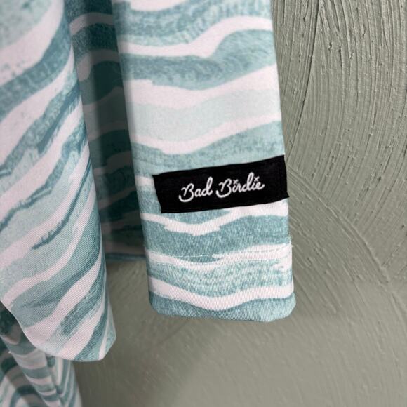 Bad Birdie Golf Shirt Men Size Large Green Waves Ocean Performance Short Sleeve - Picture 4 of 11